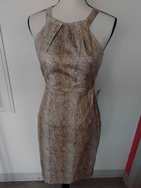 Calvin Klein Beige Snake-Print Midi Sheath Dress